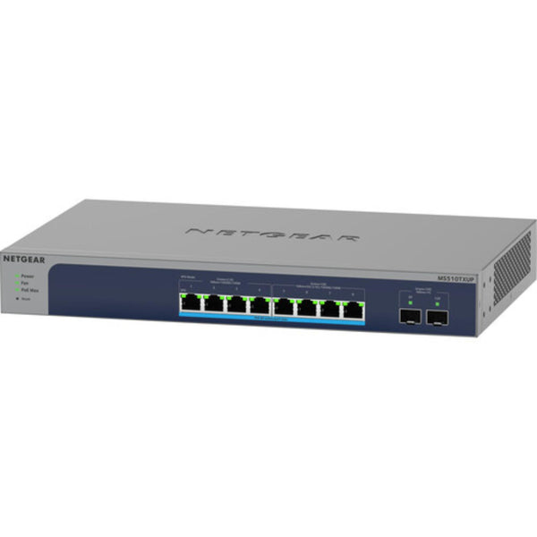 Netgear Ultra60 MS510TXUP 8-port managed switch with multi-gigabit PoE++ ports and SFP+ module, front right perspective image. – image 3