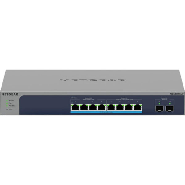 Netgear Ultra60 MS510TXUP 8-port managed switch with multi-gigabit Ethernet, PoE++, SFP+ ports, front view. – image 1