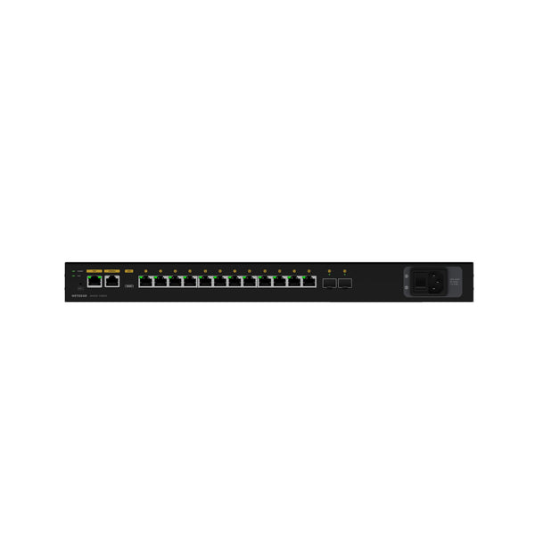 Netgear AV Line M4250-12M2XF managed switch with 12 2.5G ports and 2 SFP+ ports, TAA compliant, front view. – image 3