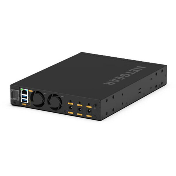 Rear view of Netgear AV Line M4350-8M2V managed switch with 8 2.5G PoE++ ports and Ethernet connections. – image 6