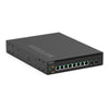 Front right isometric view of Netgear AV Line M4350-8M2V 8-port 2.5G PoE++ managed switch with ports and Ethernet ports visible.