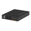 Rear left isometric view of Netgear AV Line M4350-8M2V managed switch with 8 ports, 2.5G PoE++ support, and network connectivity features.