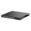 Front left view of Netgear MSM4320 managed switch with 16 2.5G PoE++ ports, Neutrik etherCON connectors, and SFP28 ports.