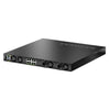 Rear perspective of Netgear MSM4320 managed switch with 16 2.5G PoE++ ports, Neutrik etherCON, SFP28 slots, TAA approved.