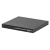 Front right isometric view of Netgear AV Line M4350-24F4X 24-port Gigabit SFP managed switch with multiple ports and network ports visible.
