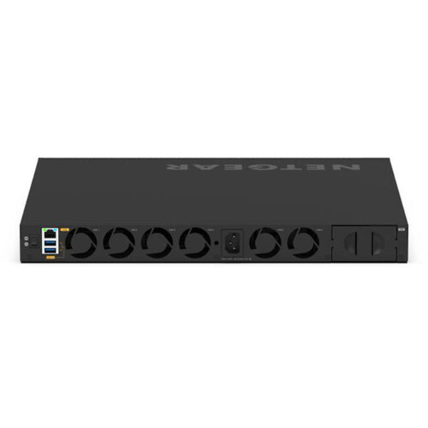 Rear view of Netgear AV Line M4350-24F4X 24-port Gigabit SFP managed switch showing ports and connectivity options. – image 6