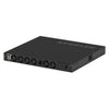 Rear right isometric view of the Netgear AV Line M4350-24F4X 24-port Gigabit SFP managed switch, showing ports and connectivity options.