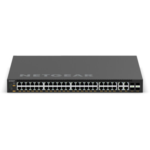 Front view of Netgear M4350-44M4X4V managed AV network switch with 48 Ethernet ports and multi-gig PoE++ support. – image 1