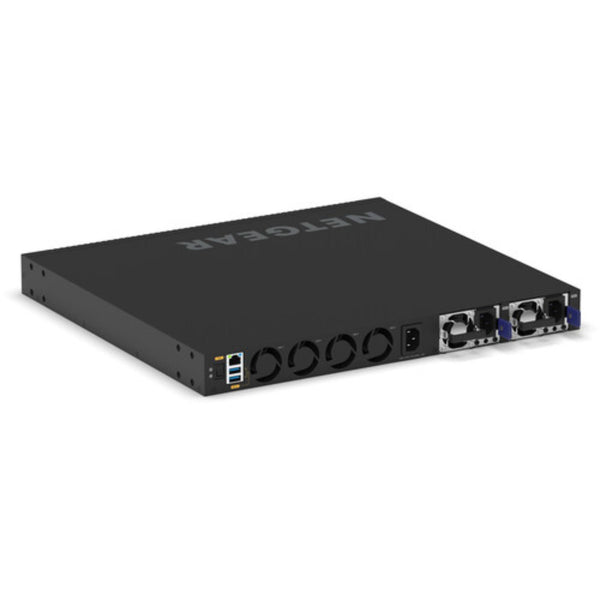 Rear right isometric view of Netgear M4350-44M4X4V managed AV network switch with 48 ports and PoE++ support. – image 6