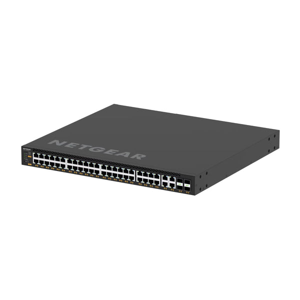 Netgear MSM4352 managed switch with 44 ports, 2.5G, 10G, PoE++, and SFP28 25G ports, front right view. – image 3