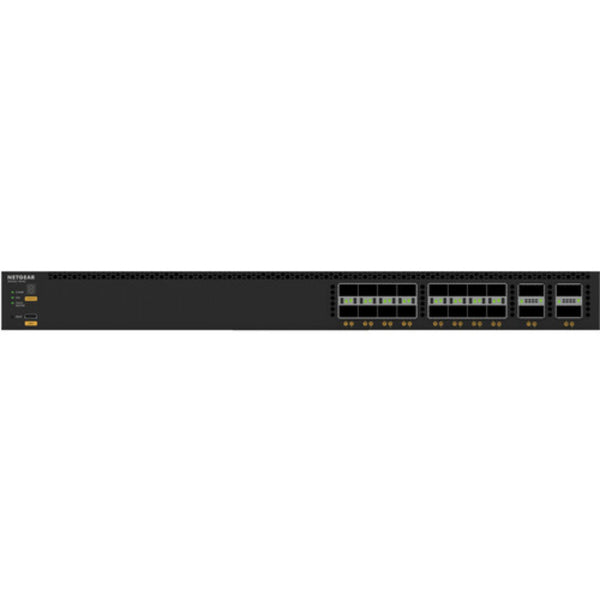 Front view of the Netgear M4350-16V4C 16-port 25G SFP28 managed AV network switch with multiple ports and LED indicators. – image 2