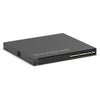 Front right isometric view of the Netgear M4350-16V4C 16-port 25G SFP28 managed AV network switch showing ports and LED indicators.
