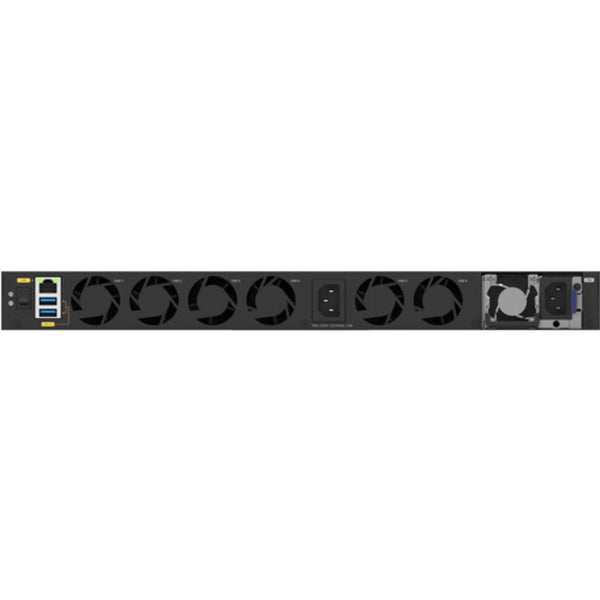 Rear view of Netgear M4350-16V4C managed AV network switch with 16 25G SFP28 ports and Ethernet connections. – image 7
