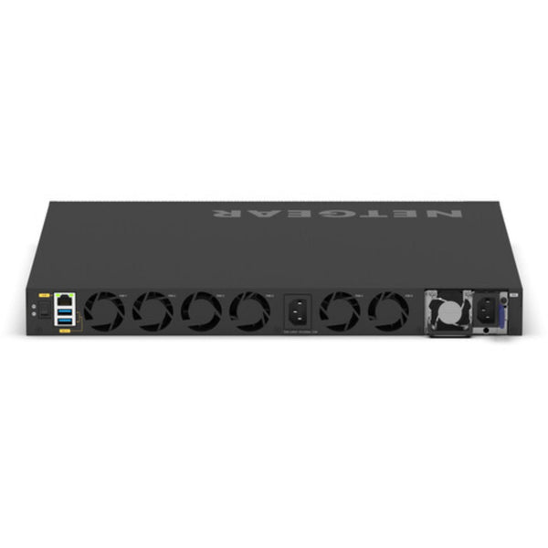 Rear top view of the Netgear M4350-16V4C 16-port 25G SFP28 managed AV network switch with multiple ports and ventilation. – image 8