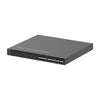 Netgear VSM4320C fully managed switch with 16 SFP28 25G ports and 4 QSFP28 100G ports, front right view.