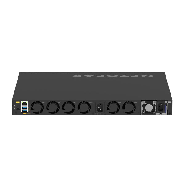 Rear view of Netgear VSM4320C managed switch showing 16 SFP28 25G ports and 4 QSFP28 100G ports. – image 5