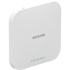 Front view of Netgear WAX610 AX1800 dual-band PoE cloud-managed wireless access point showing its sleek design and network ports.