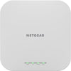 Netgear WAX610 AX1800 dual-band PoE wireless access point with front view showing LED indicators and sleek design.