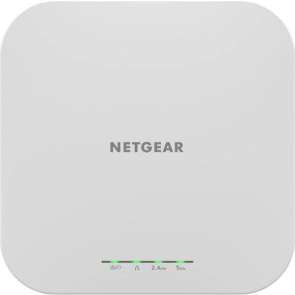 Netgear WAX610 AX1800 dual-band PoE wireless access point with front view showing LED indicators and sleek design. – image 2
