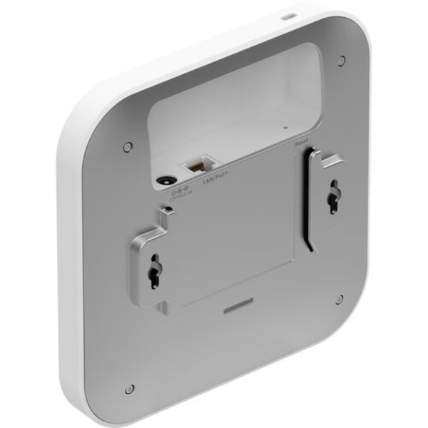 Rear left view of Netgear WAX610 AX1800 dual-band PoE cloud-managed wireless access point showing ports and design features. – image 4