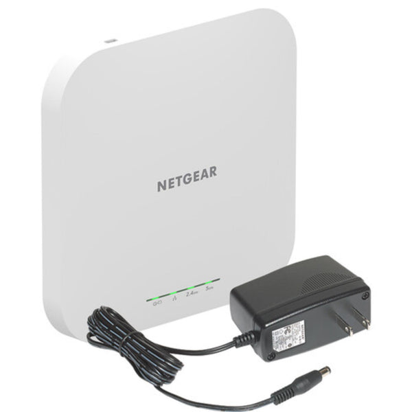NETGEAR AX1800 wireless dual-band 2.5 Gigabit insight managed access point, front-left view showing sleek design and ports – image 1