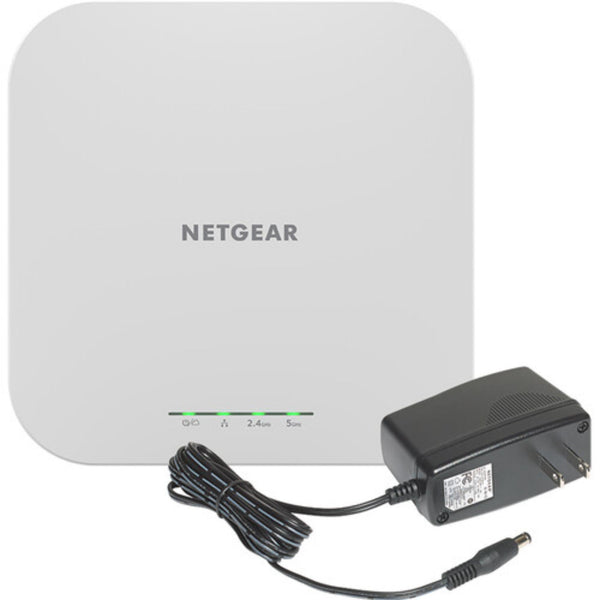 Netgear AX1800 dual-band wireless access point with 2.5 Gigabit Ethernet port, front view showing LED indicators and sleek design. – image 2