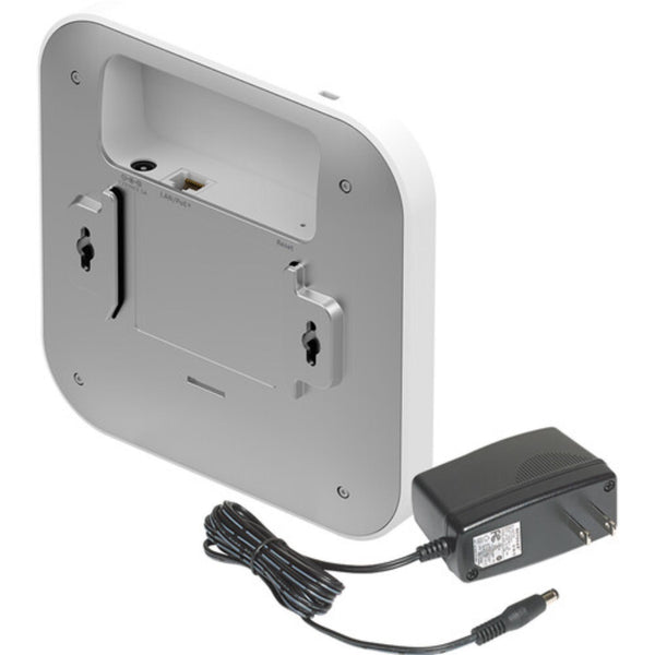 Rear right view of Netgear AX1800 wireless dual-band 2.5 Gigabit managed access point with Ethernet ports and ventilation. – image 6