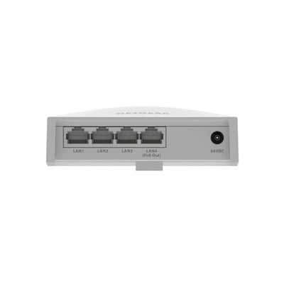 Bottom view of Netgear WAX610W AX1800 Dual-Band Wi-Fi 6 Access Point showing ports and ventilation areas.