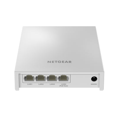 Netgear WAX610W AX1800 dual-band Wi-Fi 6 access point front and top angle view