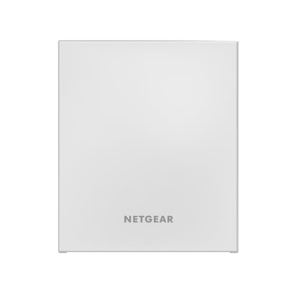 Netgear WAX610W AX1800 dual-band Wi-Fi 6 access point front view showing sleek black design with LED indicators. – image 3
