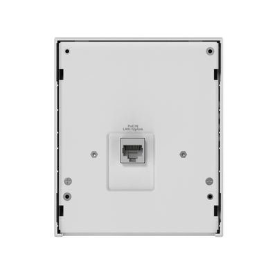 Rear view of Netgear WAX610W AX1800 Dual-Band Wi-Fi 6 access point showing ports and design features.