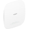 Netgear WAX618 AX3000 dual-band wireless access point shown from front left perspective, featuring sleek design and status indicator lights.