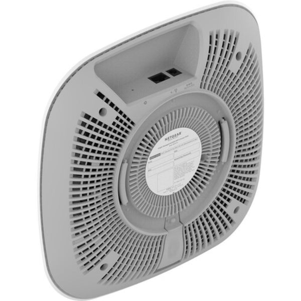 Rear left view of Netgear WAX618 AX3000 dual-band wireless access point, showcasing ports and design features. – image 4