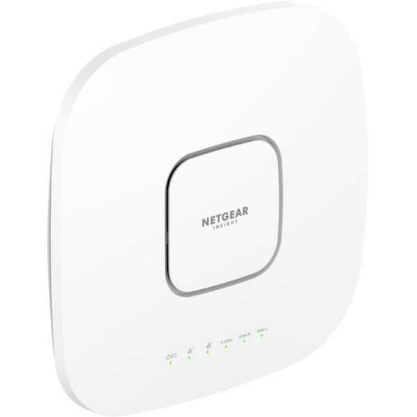 Front view of Netgear WAX638E AXE7800 wireless tri-band access point showing its sleek design and status LED indicators. – image 2