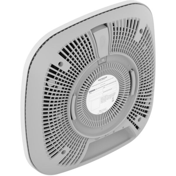 Rear left view of Netgear WAX638E AXE7800 Tri-Band Wireless Access Point showing ports and design features – image 4