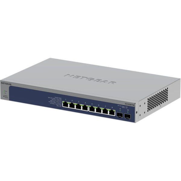 Rear left angle view of Netgear XS508TM 8-port 10G managed network switch with ports and connection panels visible – image 3