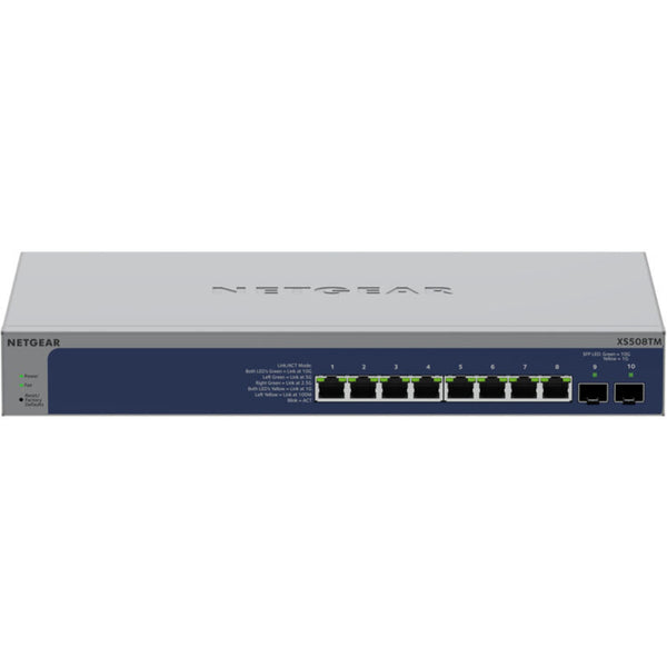 Rear right angle view of Netgear XS508TM 8-port 10G managed network switch showing ports and Ethernet connections – image 1