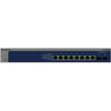 Rear view of Netgear XS508TM 8-port 10G managed network switch showing ports and Ethernet connections.