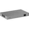 Rear left view of Netgear XS516TM 16-port 10G managed network switch showing ports and connection panels.