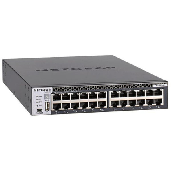 Netgear M4300-24X 24-port 10G managed network switch with SFP+ ports, front right isometric view. – image 3
