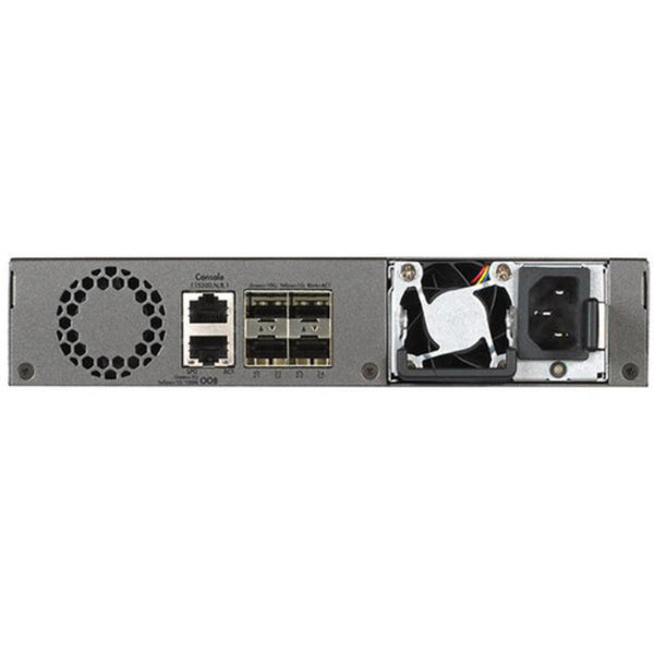 Rear view of Netgear M4300-24X managed network switch with 24 10G ports and SFP+ ports for high-speed connectivity. – image 4
