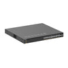 Front view of Netgear XSM4328CV managed switch with 24 10G/Multi-Gig PoE+ ports and 4 SFP28 25G ports, TAA compliant.