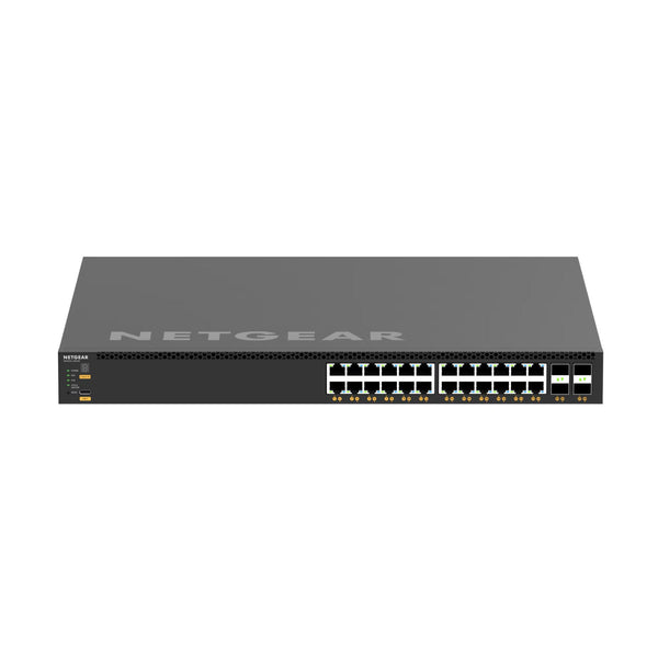 Netgear XSM4328CV managed switch with 24 10G/Multi-Gig PoE+ ports, 4 SFP28 25G ports, front view. – image 2