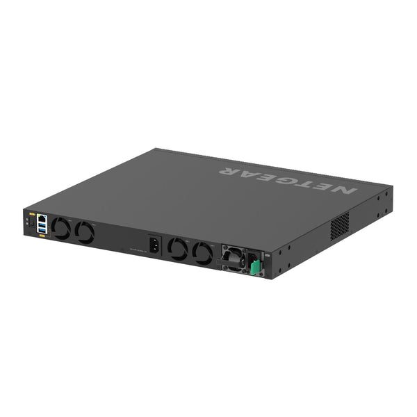 Rear view of Netgear XSM4328CV managed switch with 24 10G/Multi-Gig PoE+ ports and 4 SFP28 25G ports, TAA compliant – image 6