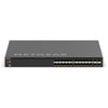 Front top view of Netgear M4350-24F4V managed 24-port 10G SFP+ AV network switch showing ports and LED indicators.