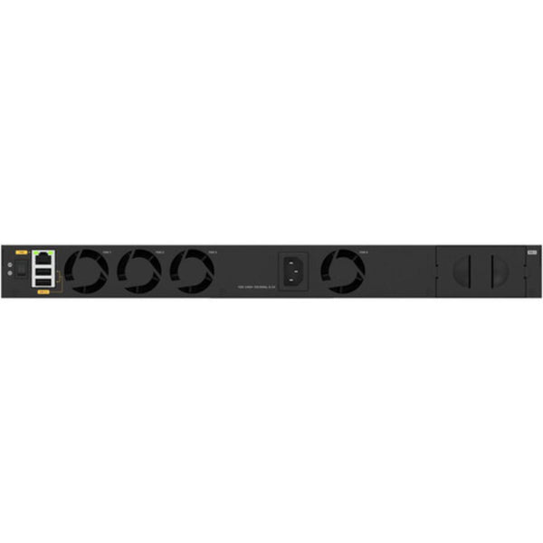 Rear view of Netgear M4350-24F4V managed 24-port 10G SFP+ AV network switch showing port connections and rear panel layout. – image 8