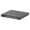 Front left isometric view of Netgear M4350-36X4V 36-port 10G PoE++ managed AV network switch showing ports and LED indicators.