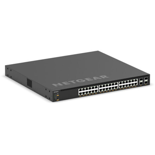 Netgear M4350-36X4V 36-port managed AV network switch with 10G PoE++ ports, front right isometric view. – image 4