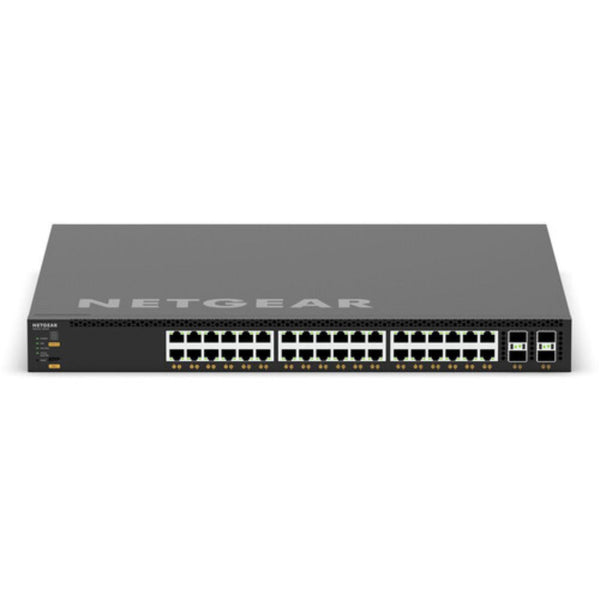 Front top view of the Netgear M4350-36X4V 36-port 10G PoE++ managed AV network switch with multiple Ethernet ports and status LEDs. – image 1