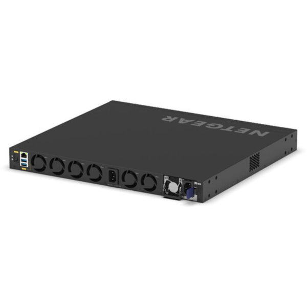 Rear left isometric view of Netgear M4350-36X4V 36-port 10G PoE++ managed AV network switch with multiple Ethernet ports. – image 5